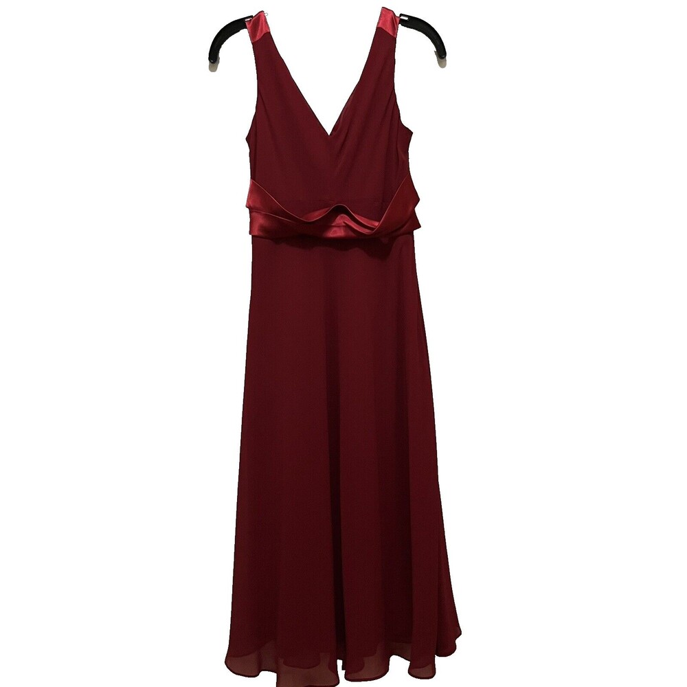 Jones Wear Evening Dress Sleeveless Faux Wrap Midi Sash Bow Red 4 Small Romantic - Picture 2 of 3